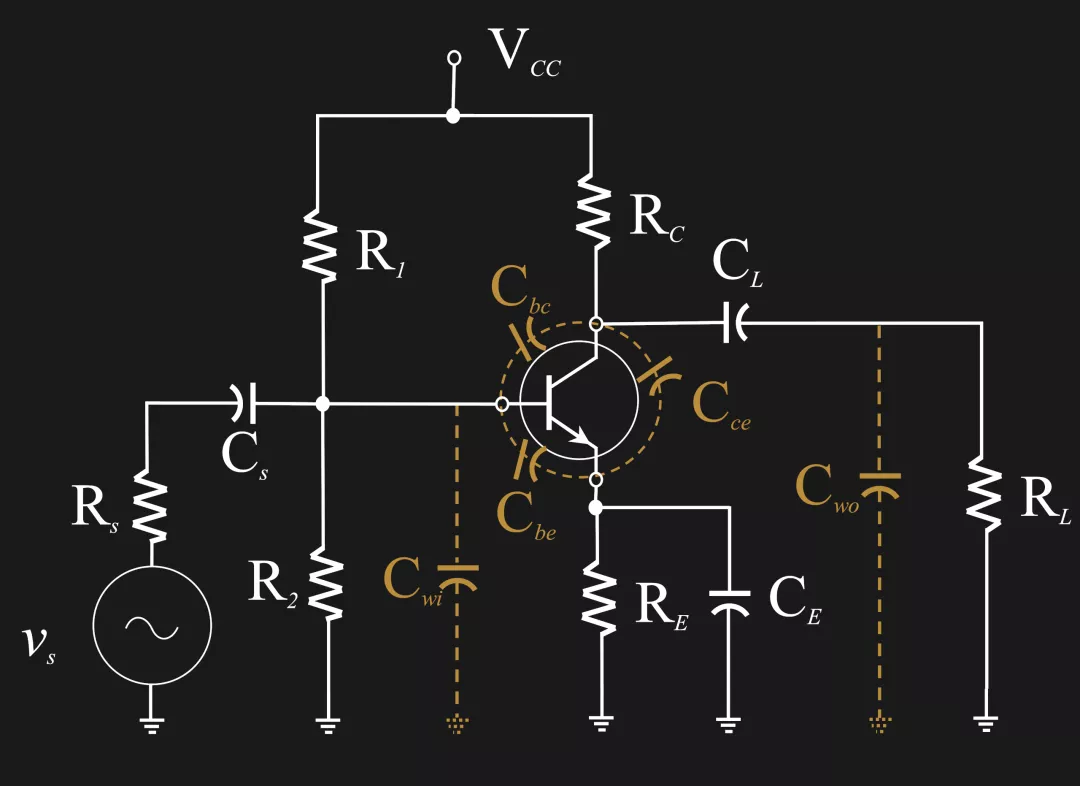 图2.1 三极管电路中的寄生电容